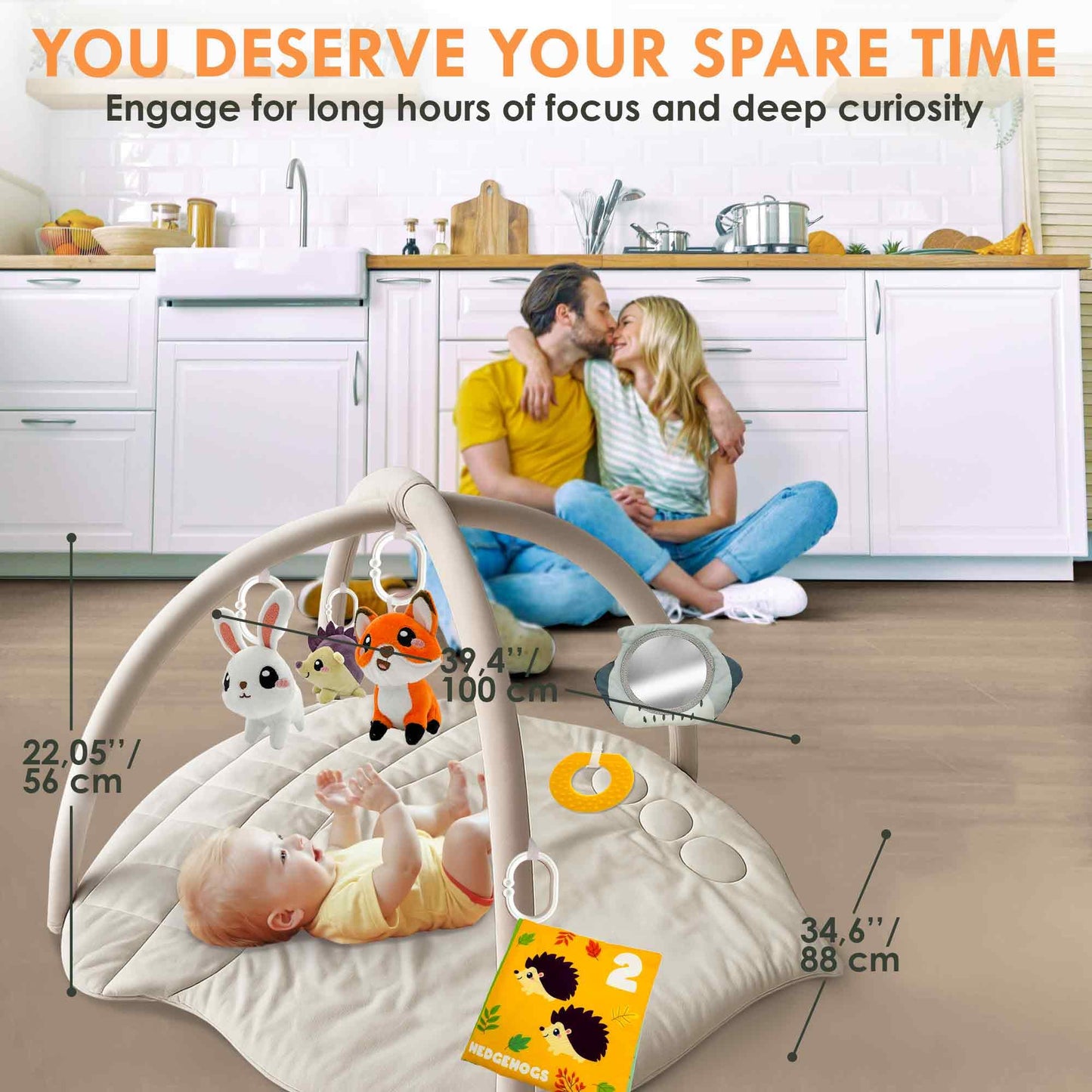 Baby Play Gym Mat with 6 Sensory Toys Acorn-Shaped Tummy Time Mat - Acorn