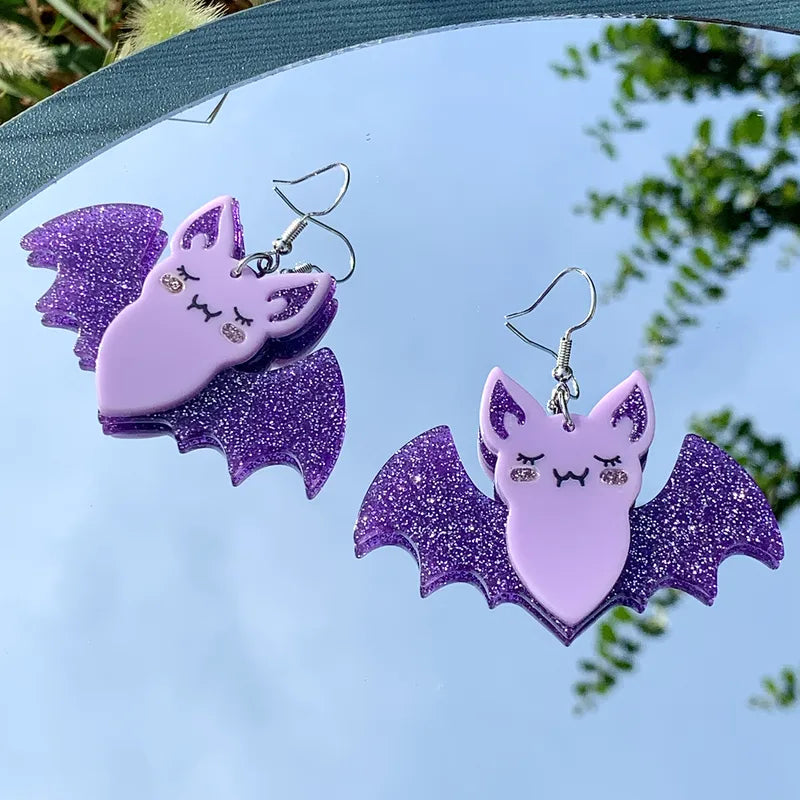 Glittery Lilac Bat Earrings