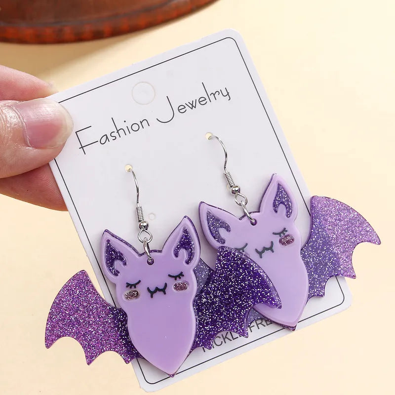 Glittery Lilac Bat Earrings