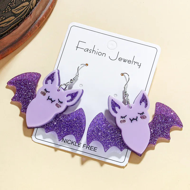 Glittery Lilac Bat Earrings