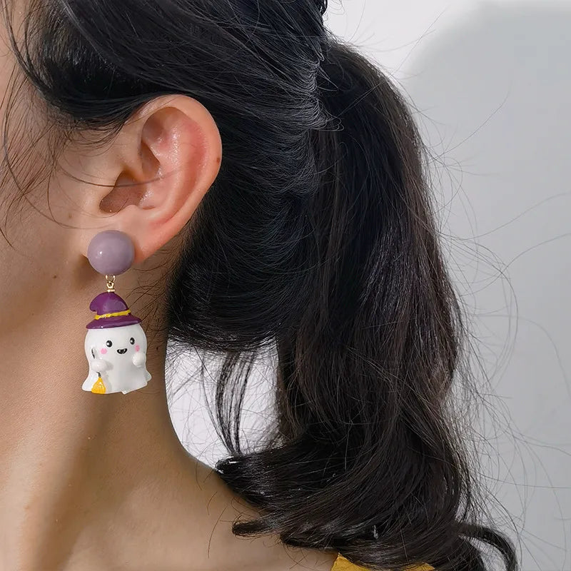 ๐ป Purple Witch Hat Ghost Earrings ๐