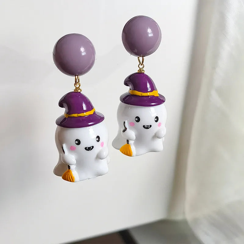 ๐ป Purple Witch Hat Ghost Earrings ๐