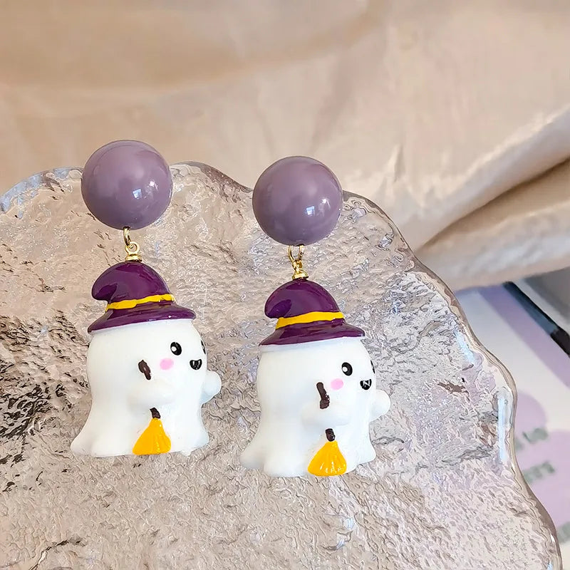 ๐ป Purple Witch Hat Ghost Earrings ๐