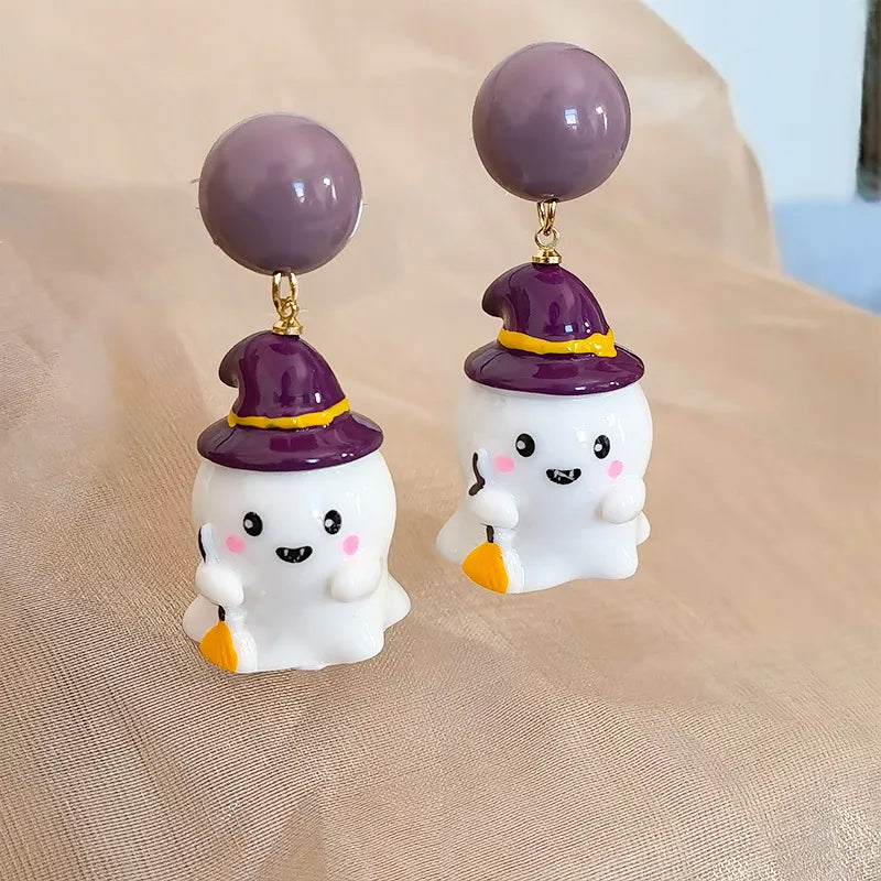 ๐ป Purple Witch Hat Ghost Earrings ๐