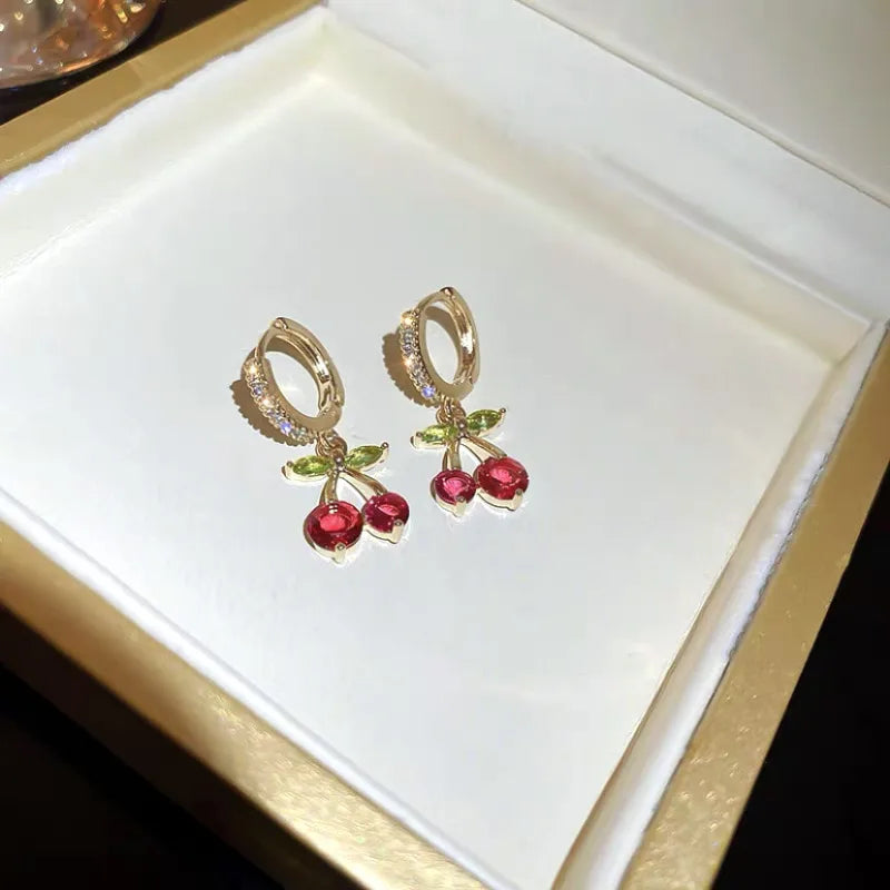 π Gold Sparkly Diamante Cherry Earrings π