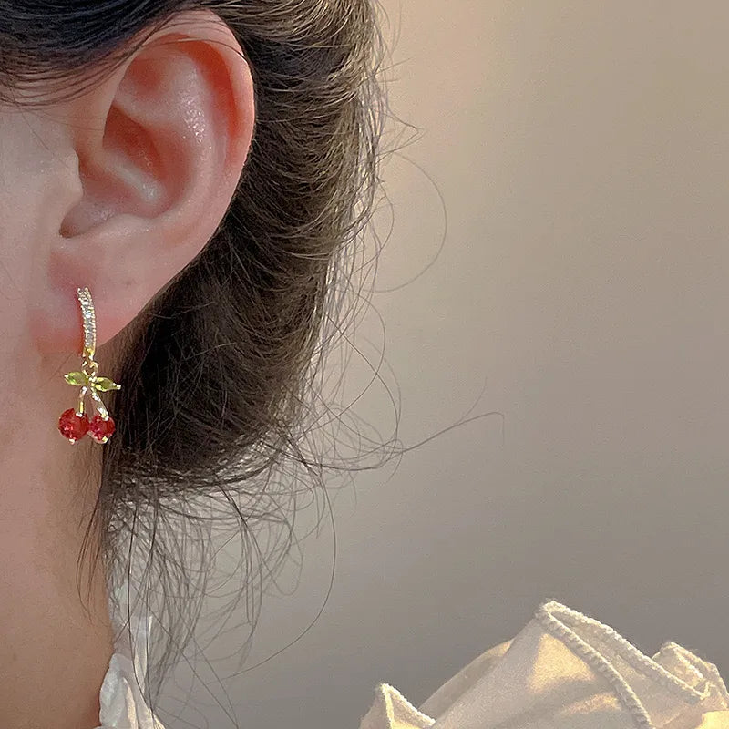π Gold Sparkly Diamante Cherry Earrings π