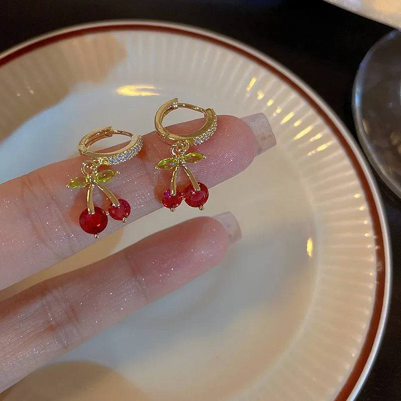 π Gold Sparkly Diamante Cherry Earrings π