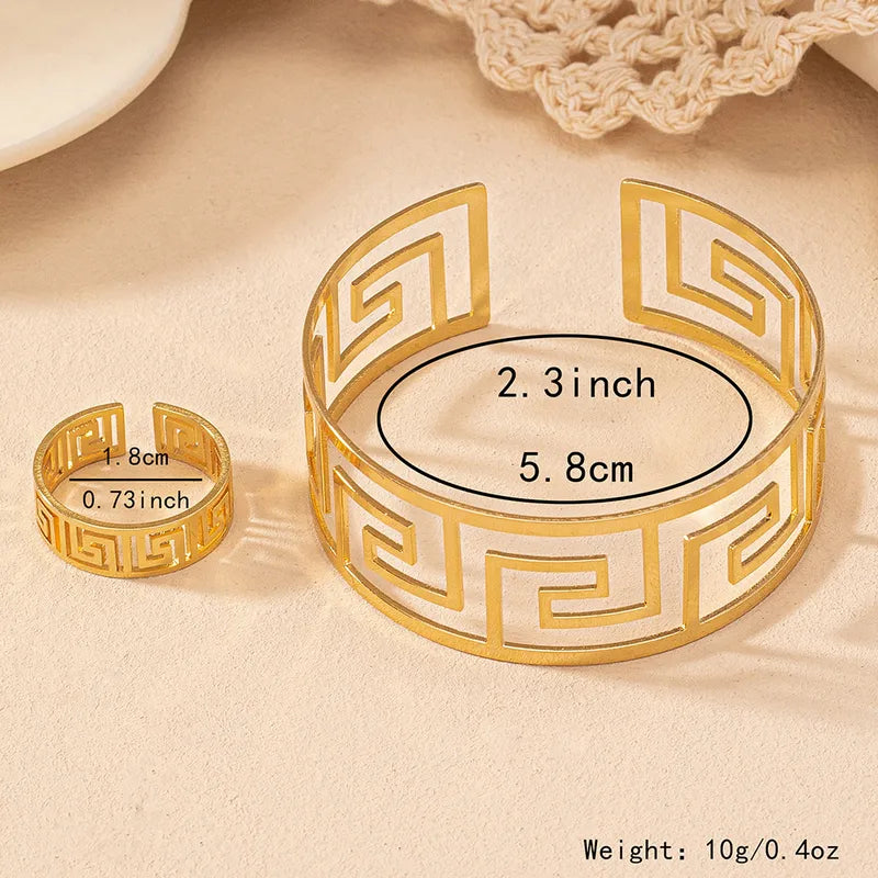 Vintage Style Geometric Ring & Bangle Set