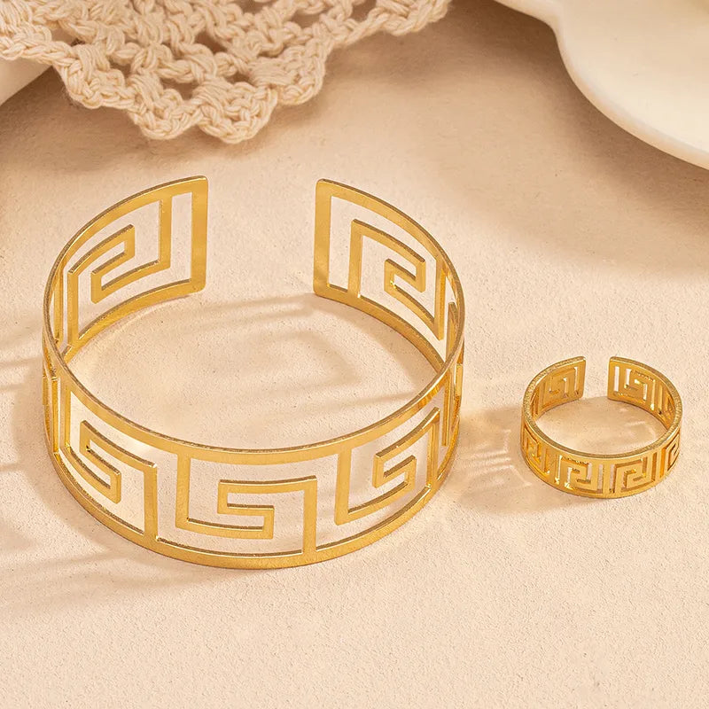 Vintage Style Geometric Ring & Bangle Set