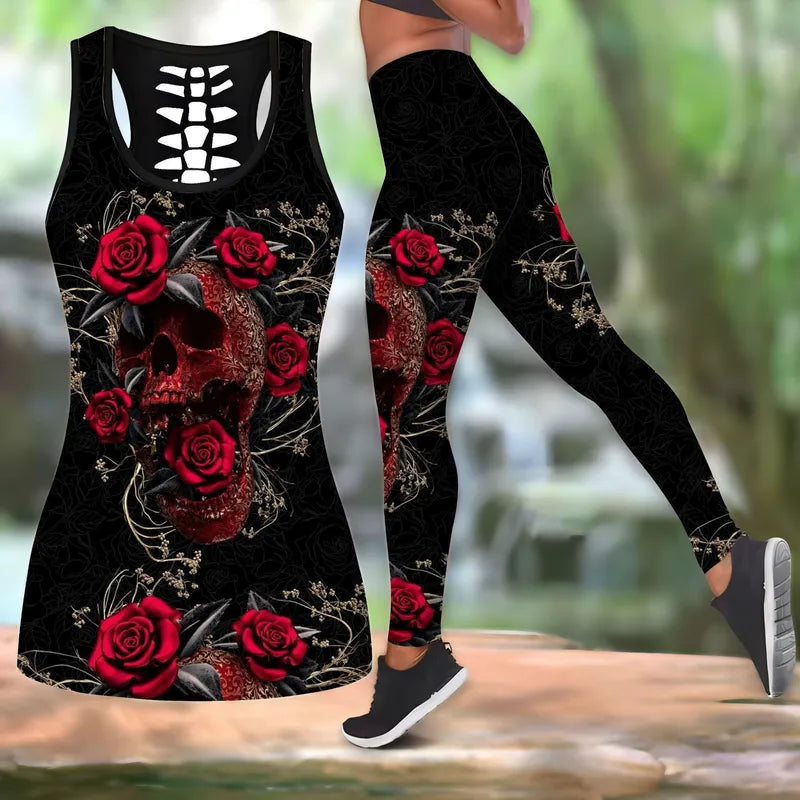 🖤🌙 Gothic 2PC Leggings Co-Ord Sets - Screaming Skull 🌙🖤