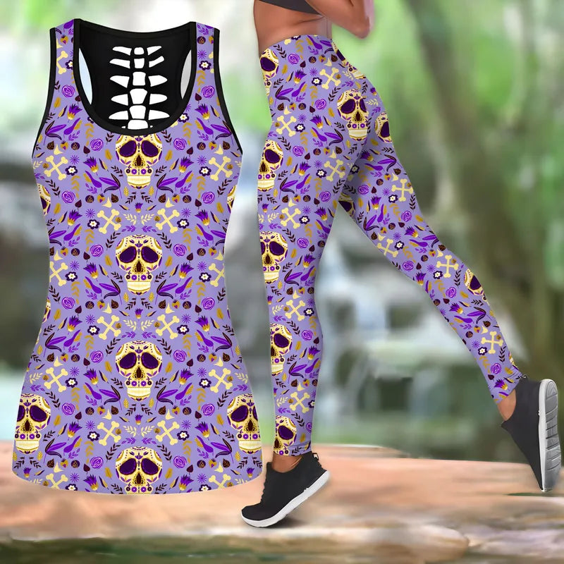 🖤🌙 Gothic 2PC Leggings Co-Ord Sets - Candy Skulls 🌙🖤