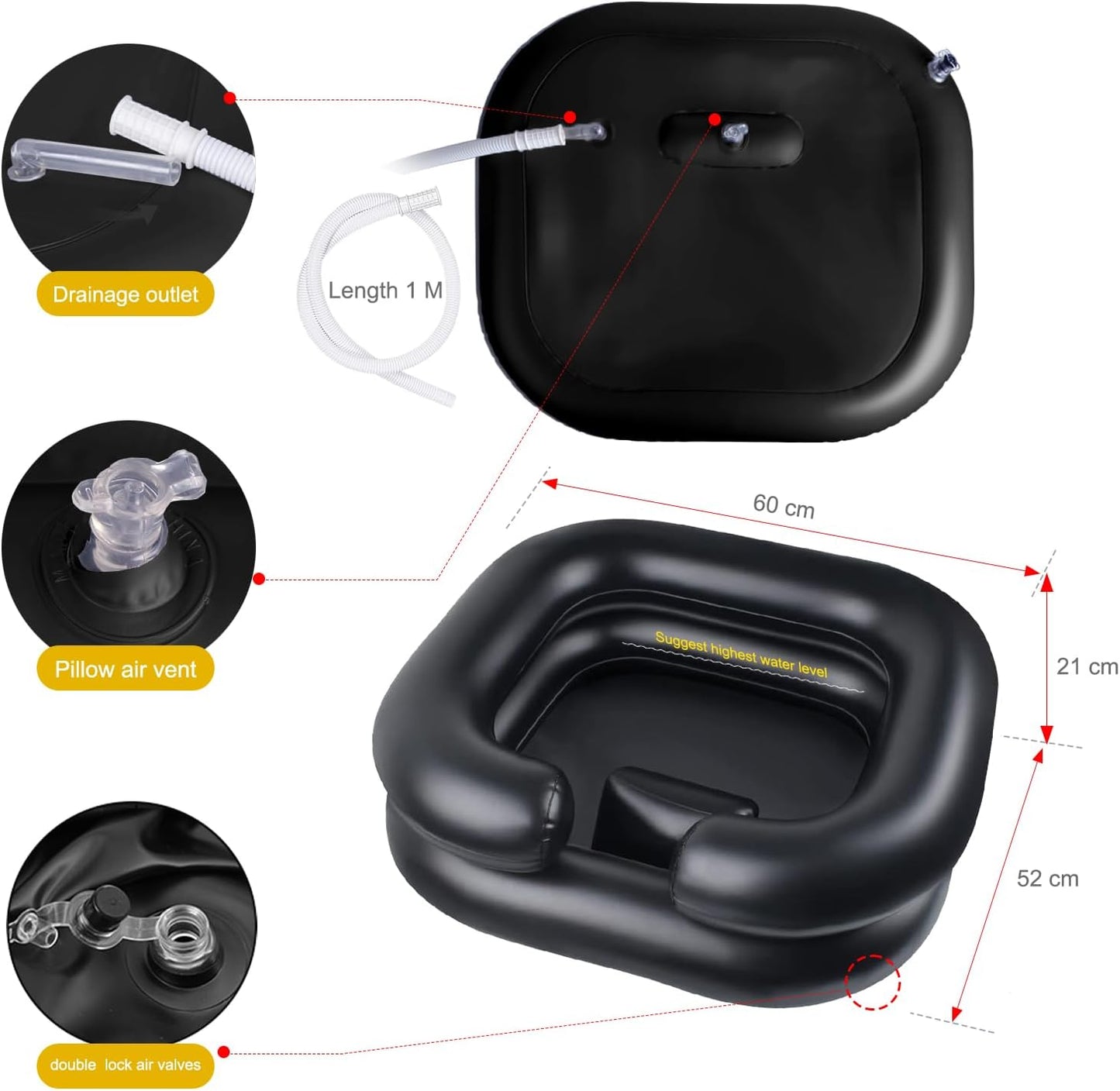 Inflatable Hair Washing Basin Portable Shampoo Bowl - Black