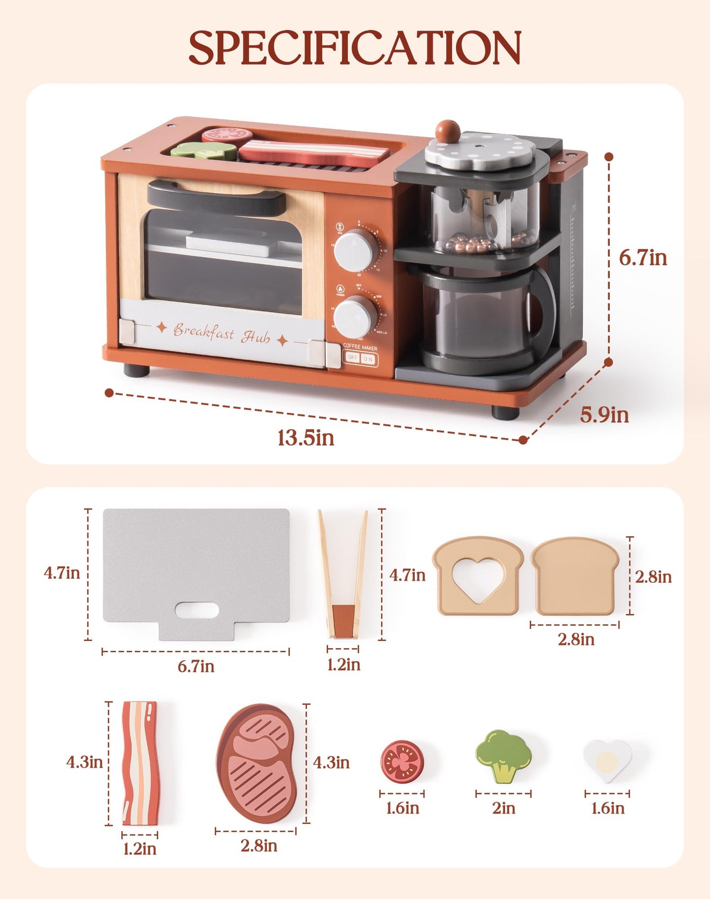 Wooden Play Kitchen Set with Coffee Machine, Oven & Griddle