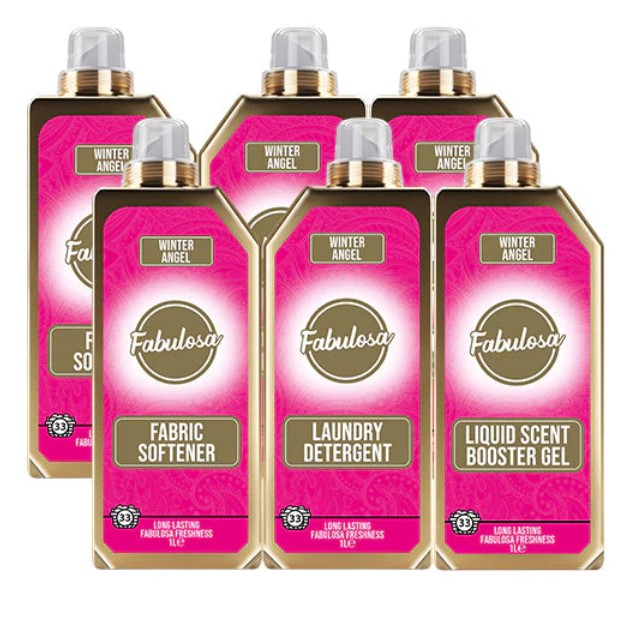 Winter Angel Fragranced Laundry 6 Piece Bundle, 2x Laundry Detergent, 2x Fabric Softener, 2x Liquid Scent Booster Gel