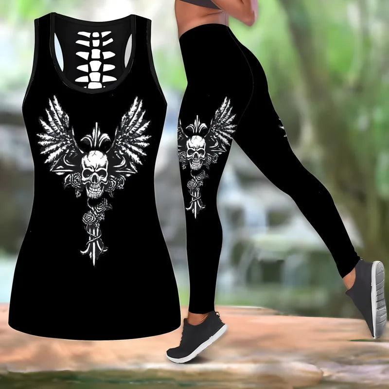 🖤🌙 Gothic 2PC Leggings Co-Ord Sets - Black & White Angel 🌙🖤