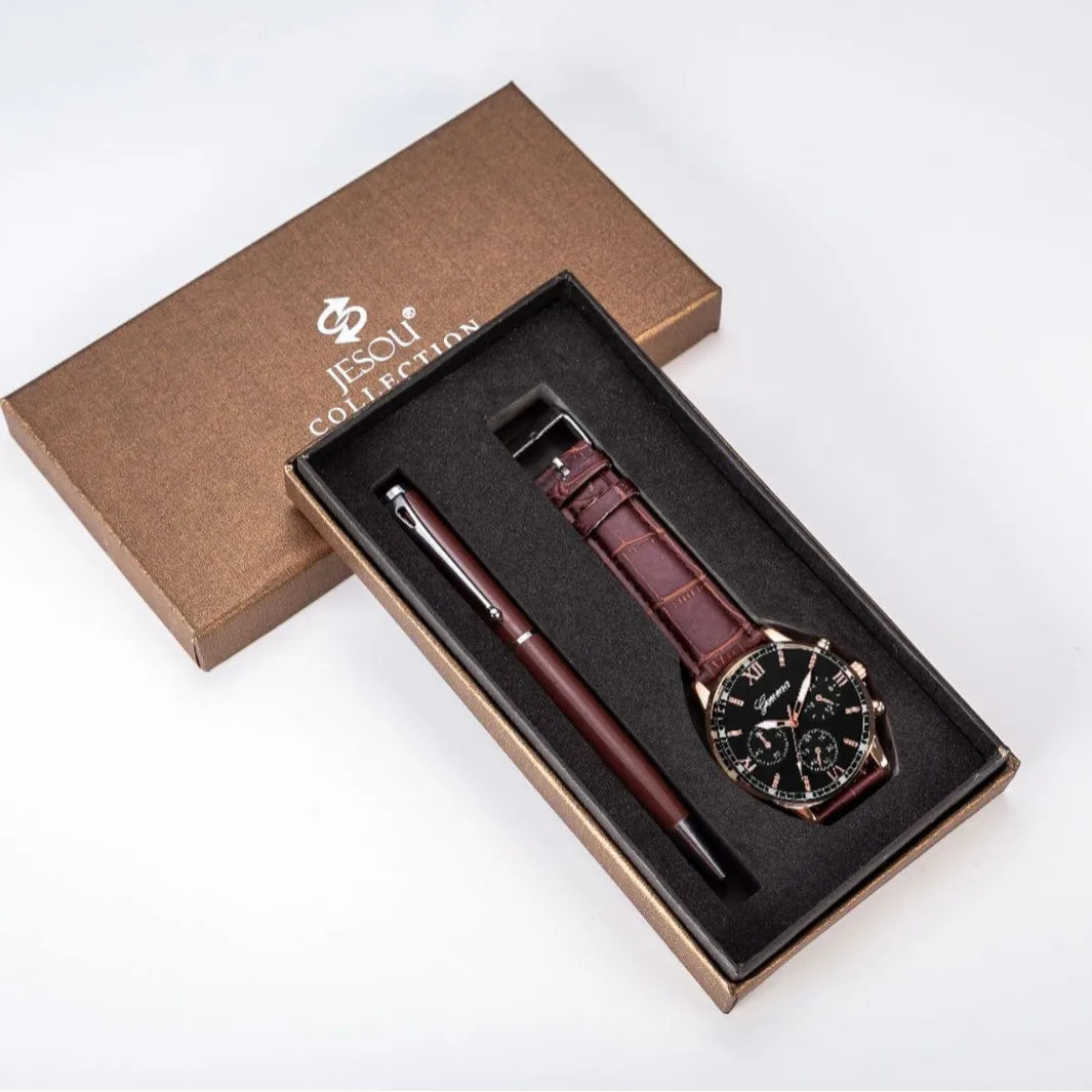 ⌚ Watch & Pen Gift Set Brown-black ZHM2-A04180-2 🖊️