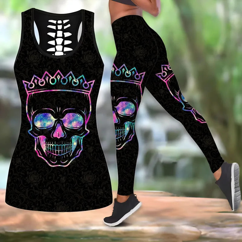 🖤🌙 Gothic 2PC Leggings Co-Ord Sets - Multicoloured Skull Crown 🌙🖤