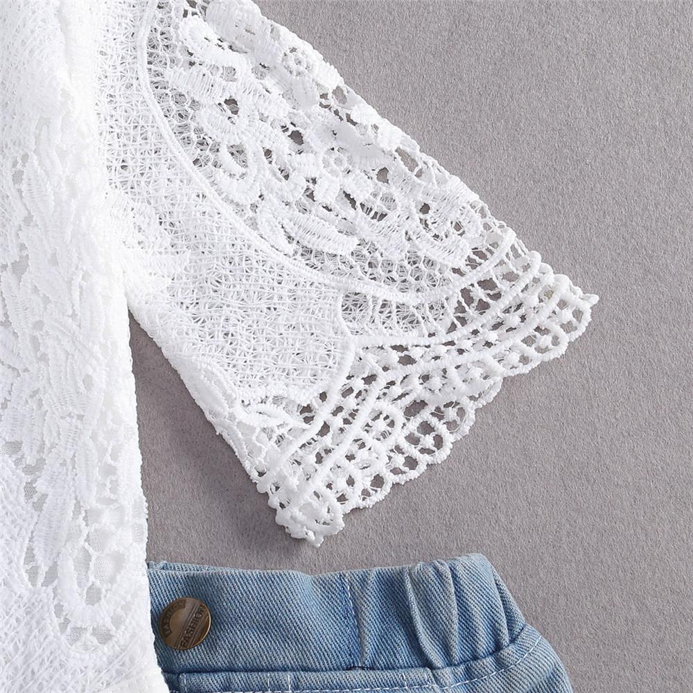 πΆπ 2pc Outfit Lace Romper & Ripped Patchwork Jeans ππΆ