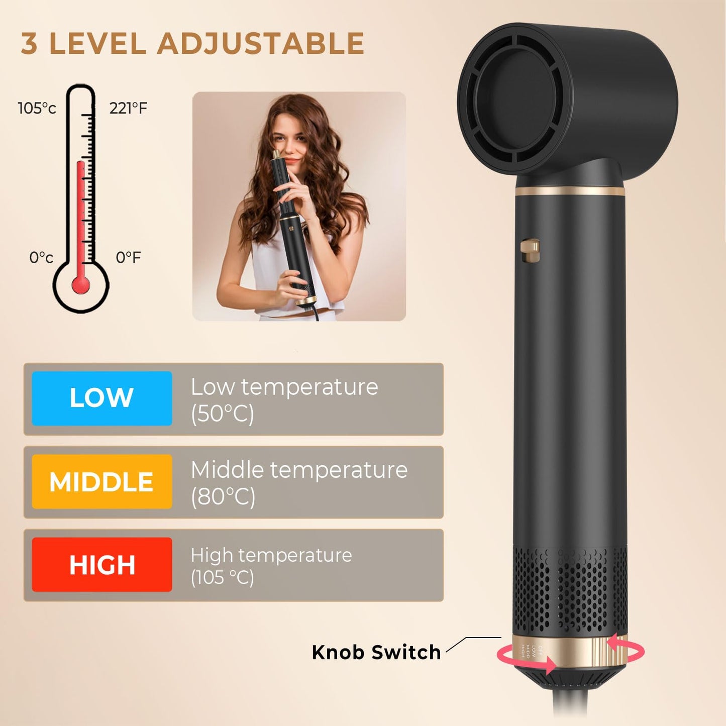 5 in 1 Hair Dryer Brush Multifunctional Air Styler - Black