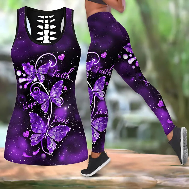 🖤🌙 Gothic 2PC Leggings Co-Ord Sets - Purple Butterfly 🌙🖤