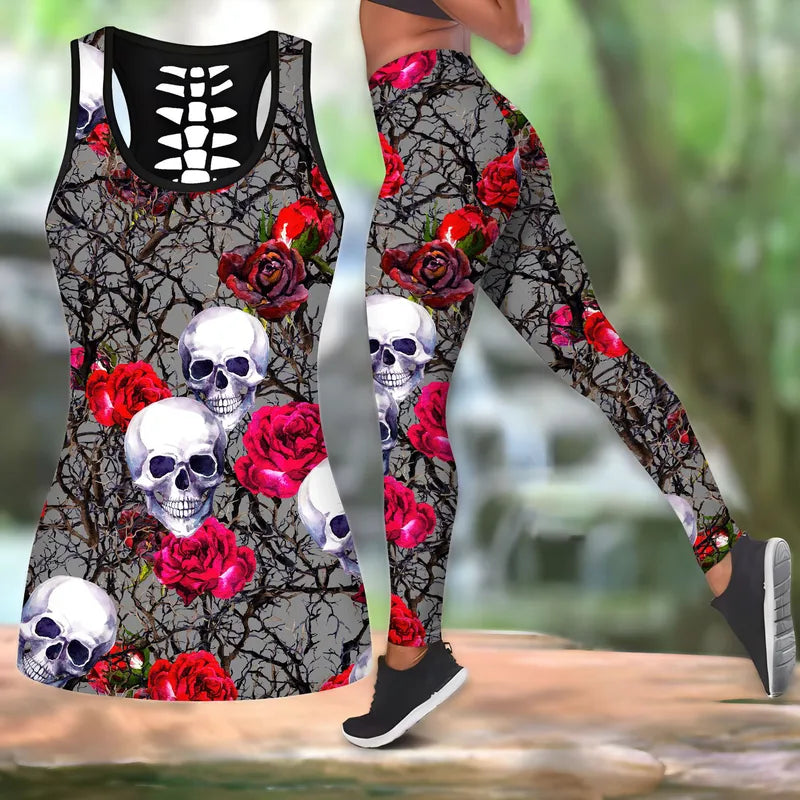 🖤🌙 Gothic 2PC Leggings Co-Ord Sets - Skull & Roses 🌙🖤