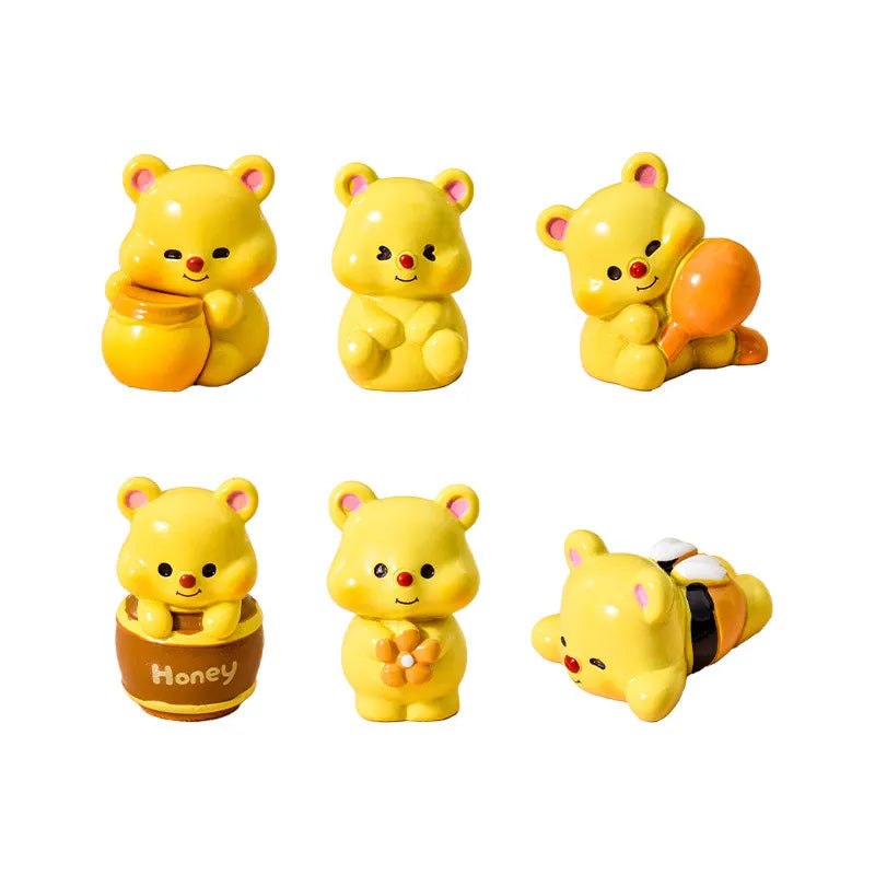 🍯🐻 6pc Honey Bear Miniature Resin Figurines 🐻🍯