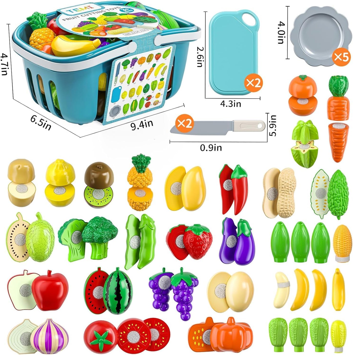 70pcs Kids Play Food Cutting Set with Storage Case