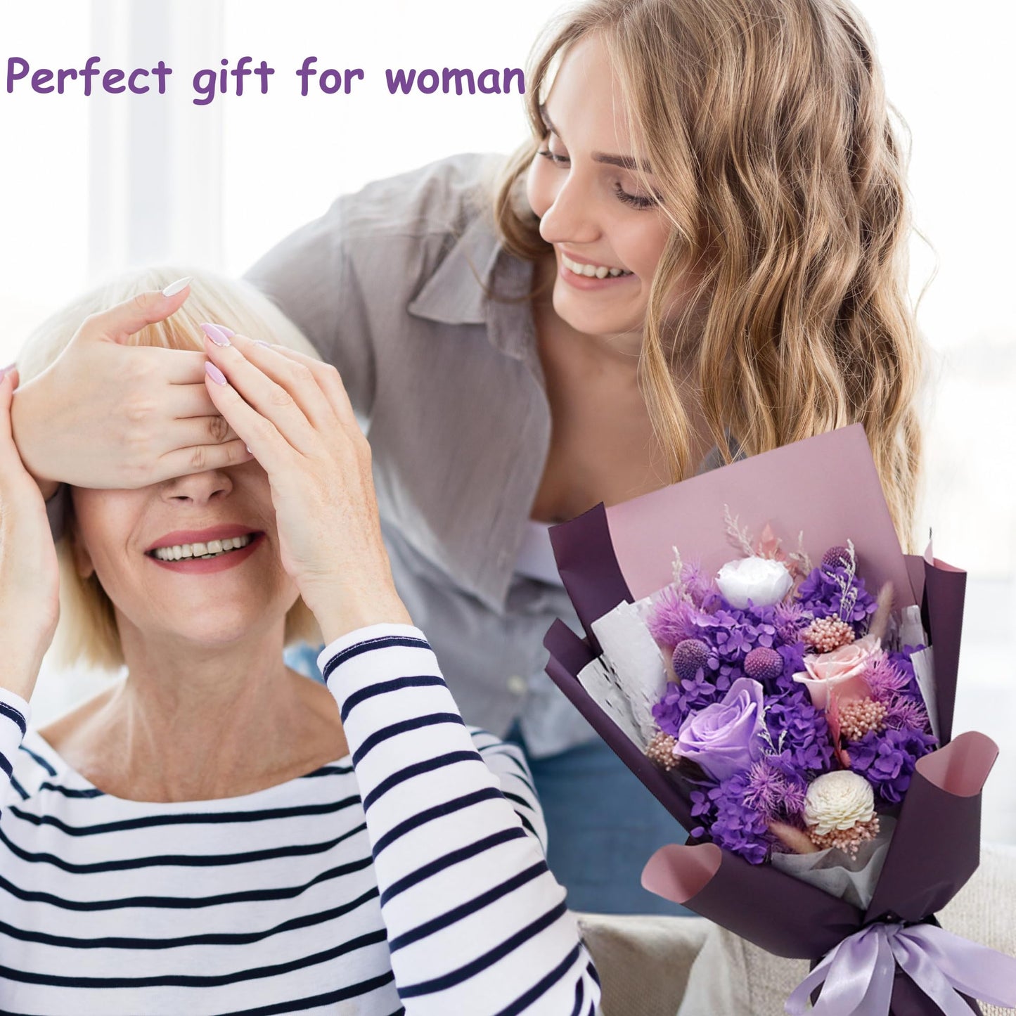 💐💜 Preserved Flowers Bouquet Gift – Eternal Purple Floral Arrangement 💜💐