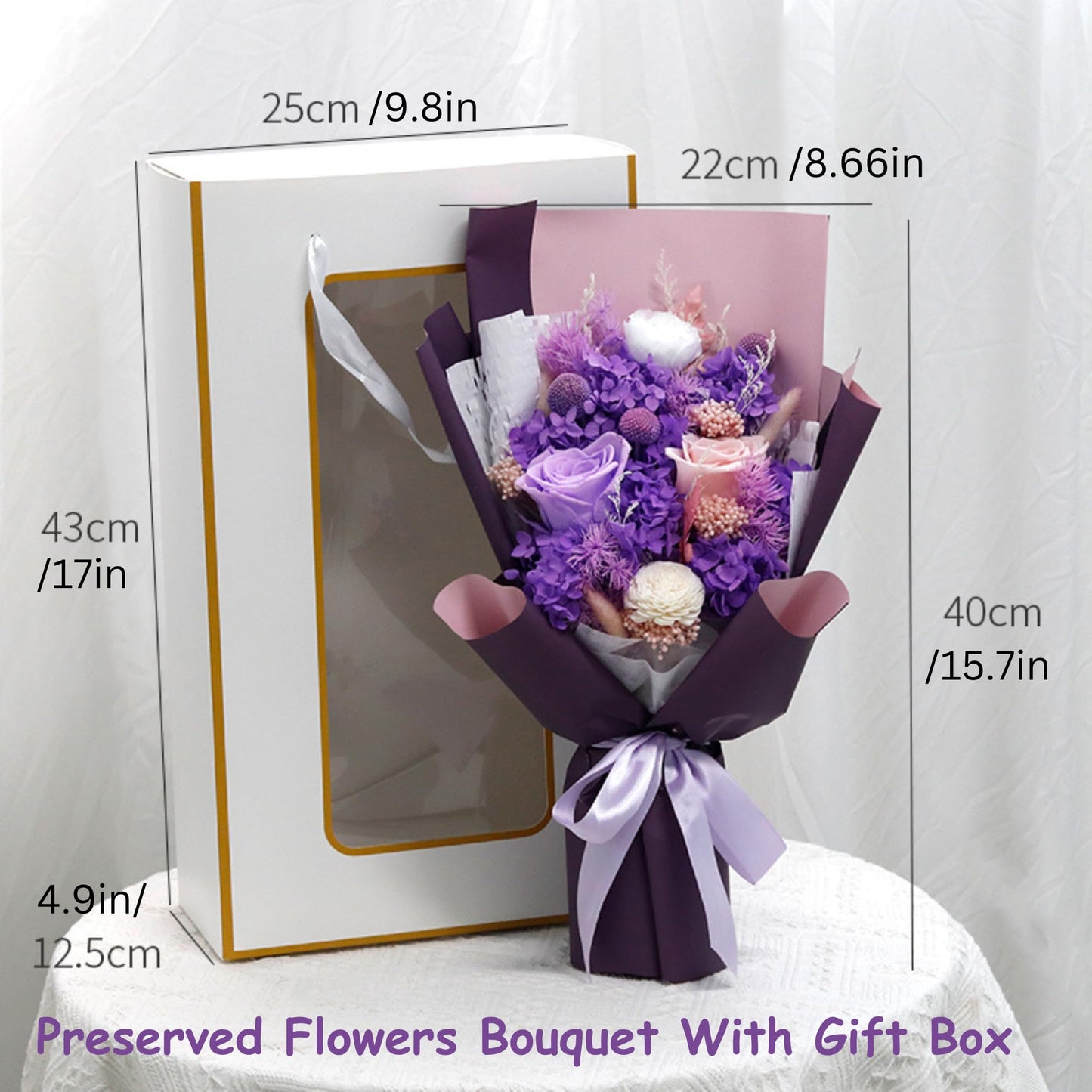 💐💜 Preserved Flowers Bouquet Gift – Eternal Purple Floral Arrangement 💜💐