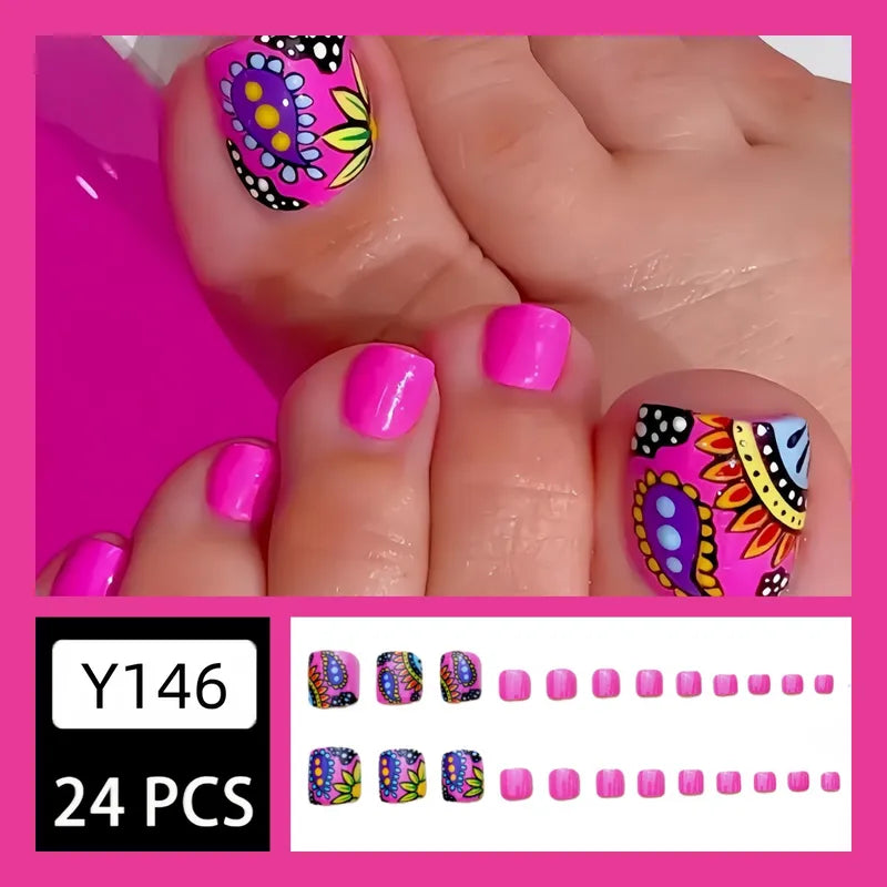 Hot Pink Press On Fake Toe Nails