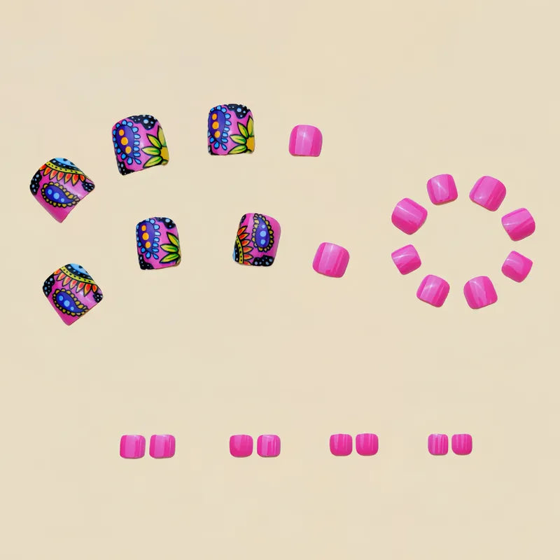 Hot Pink Press On Fake Toe Nails
