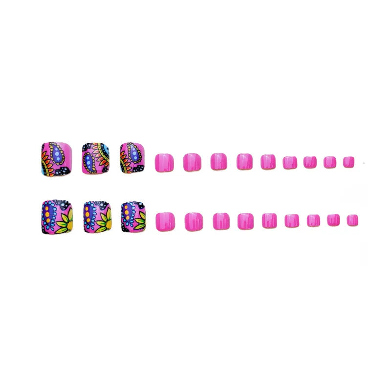 Hot Pink Press On Fake Toe Nails