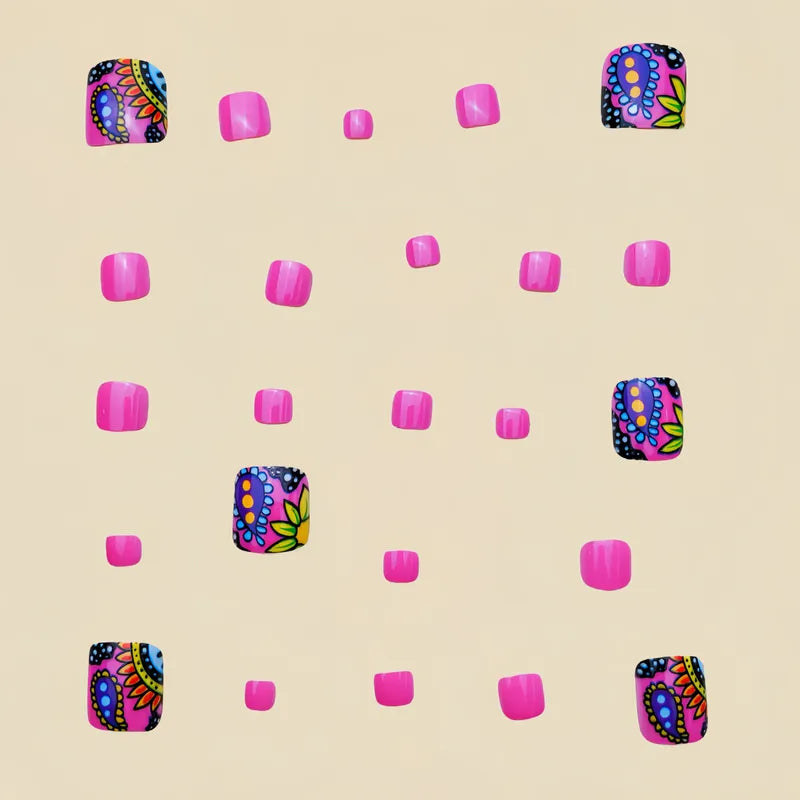 Hot Pink Press On Fake Toe Nails