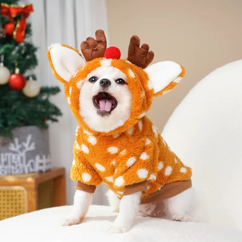 🦌🐾 Christmas Deer Plush Lined Pet Hoody 🐾🦌