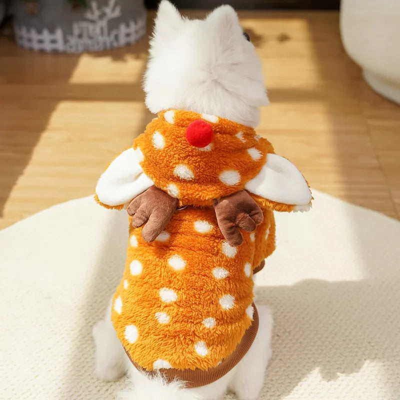 🦌🐾 Christmas Deer Plush Lined Pet Hoody 🐾🦌