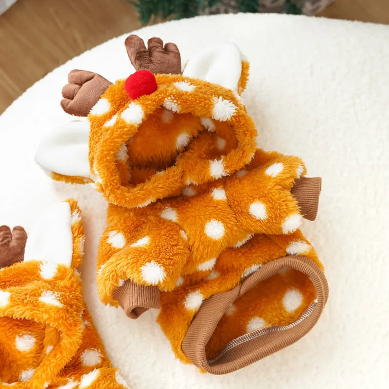🦌🐾 Christmas Deer Plush Lined Pet Hoody 🐾🦌