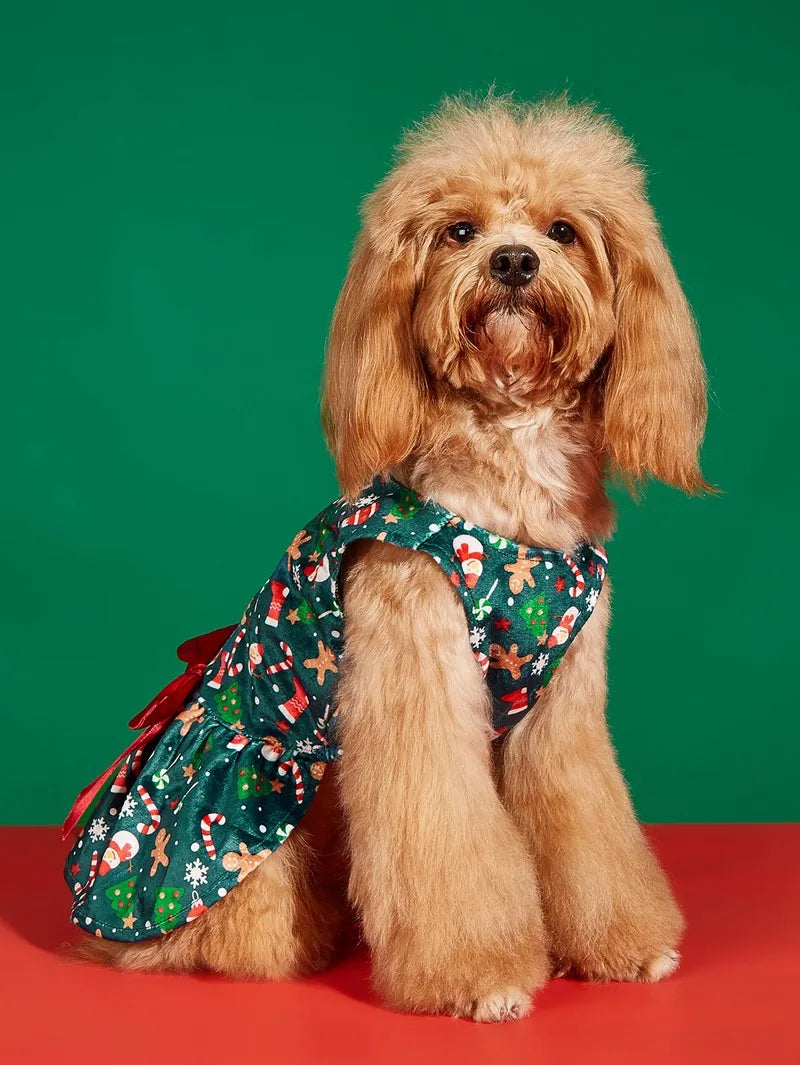 ๐๐ถ Christmas Print Butterfly Bowknot Ribbon Dress ๐พ๐
