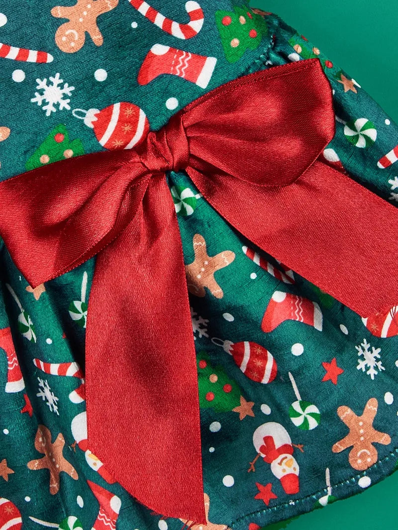 ๐๐ถ Christmas Print Butterfly Bowknot Ribbon Dress ๐พ๐
