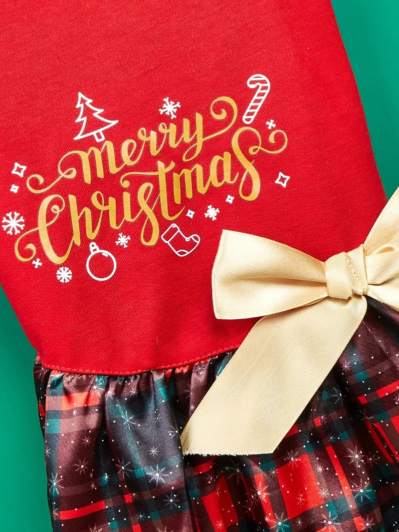 ๐๐ถ Christmas Print Butterfly Bowknot Ribbon Dress ๐พ๐