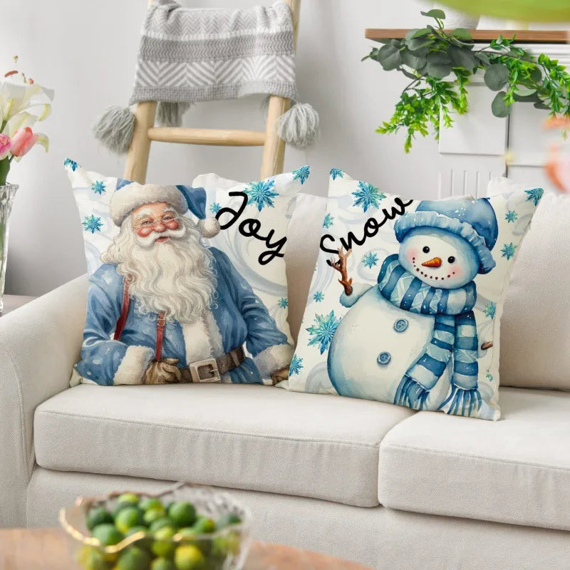 ❄️ 4pc Blue Christmas Cushion Cover Set ❄️