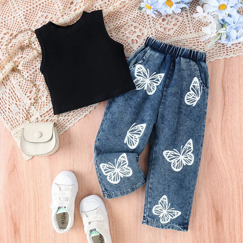 π¦β¨ 2PC Butterfly or Flowers Jeans Set (Black or White) β¨π¦