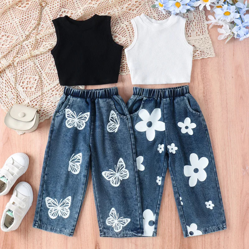 π¦β¨ 2PC Butterfly or Flowers Jeans Set (Black or White) β¨π¦