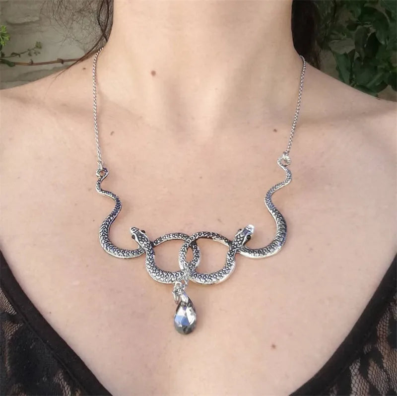 🐍 Double Snake Crystal Wrap Necklace 🐍
