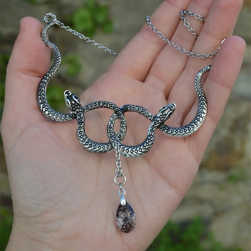 🐍 Double Snake Crystal Wrap Necklace 🐍