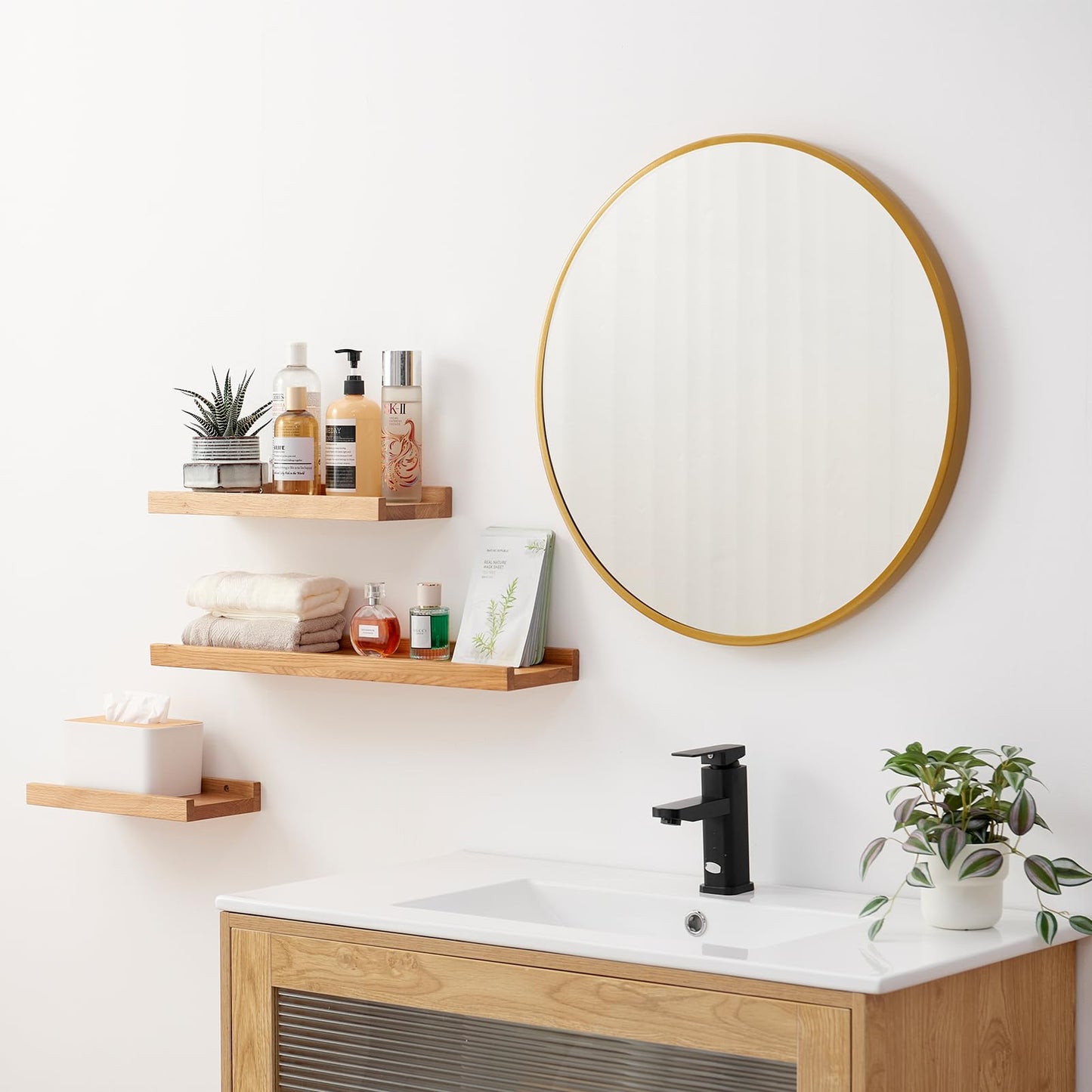 Elegant 60cm Solid Oak Wooden Floating Wall Shelf