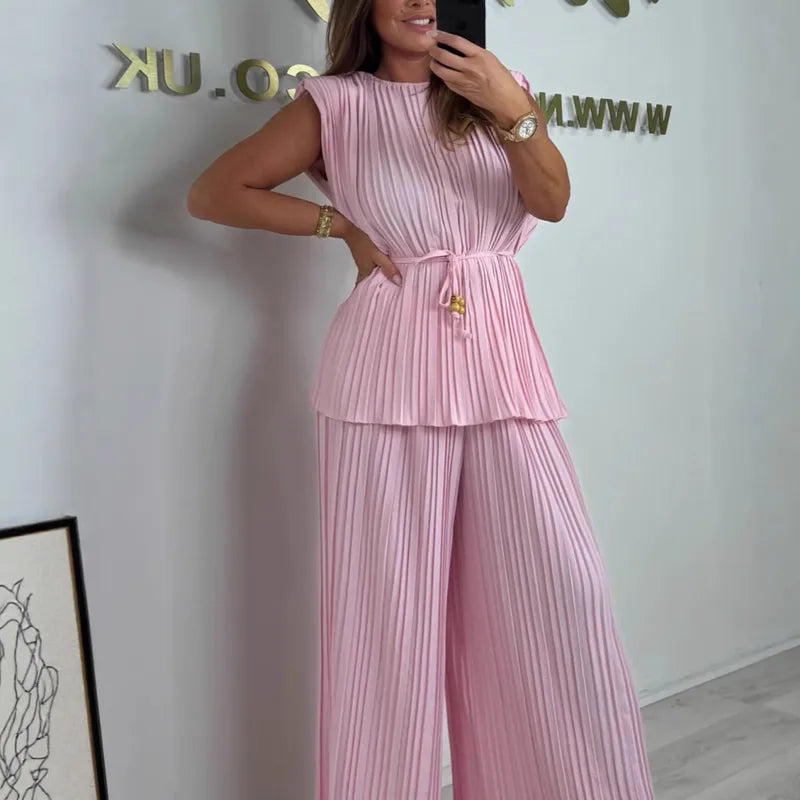 2pc Elegant Pure Colour Sleeveless Sets