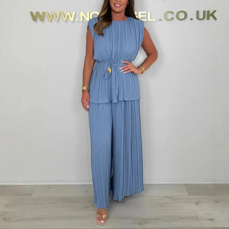 2pc Elegant Pure Colour Sleeveless Sets