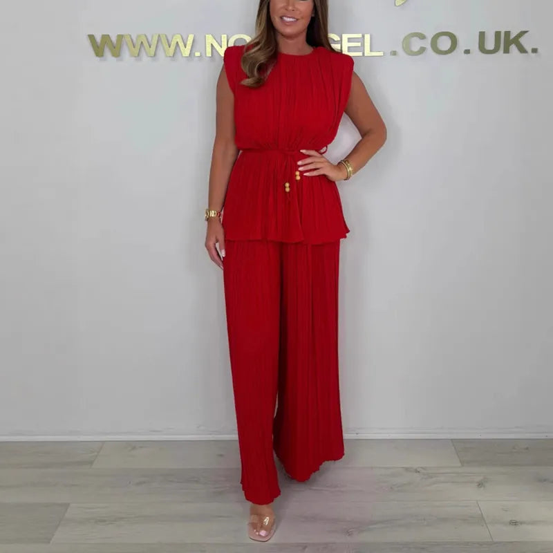 2pc Elegant Pure Colour Sleeveless Sets