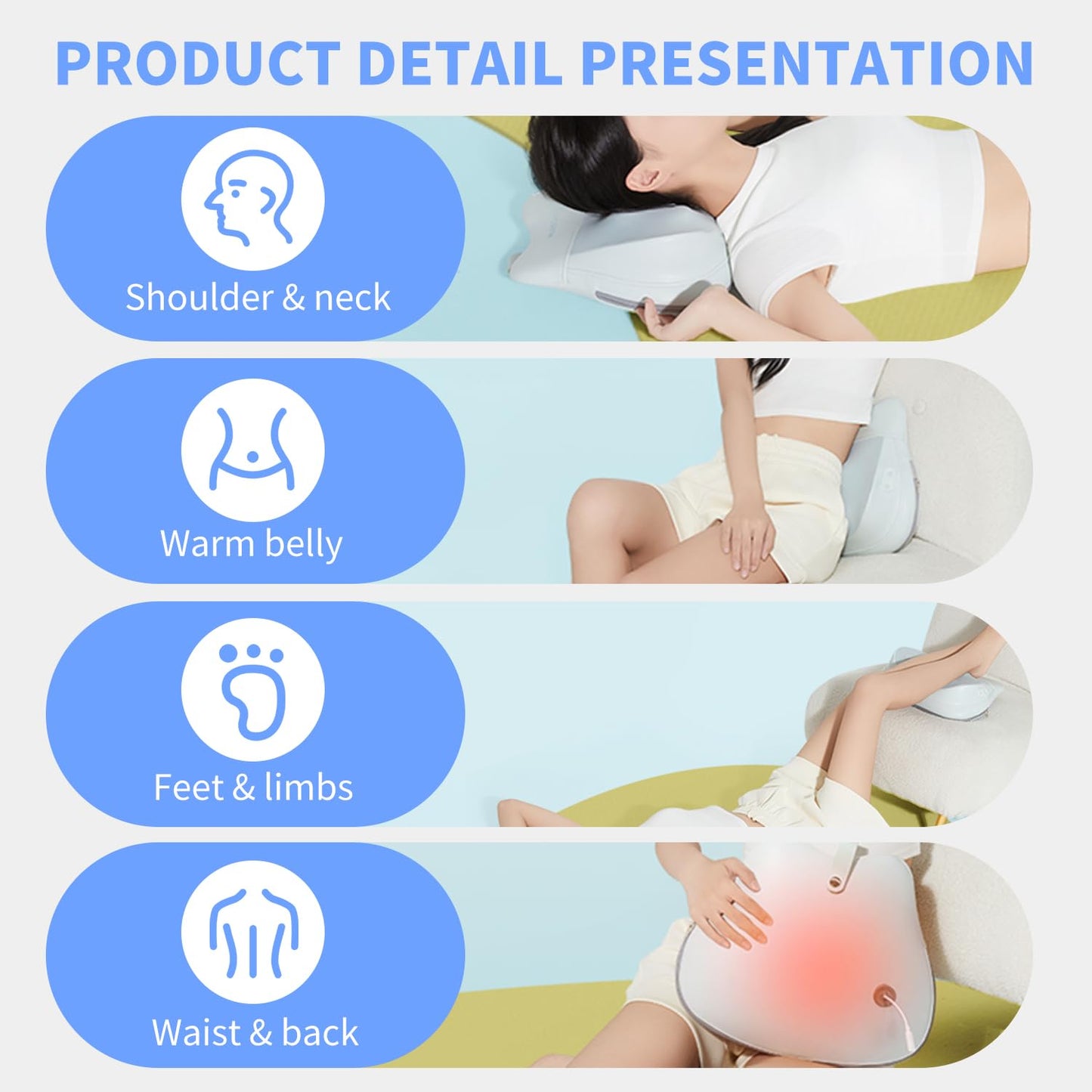 Cordless Shiatsu Back and Neck Massager with Heat Deep Tissue Kneading