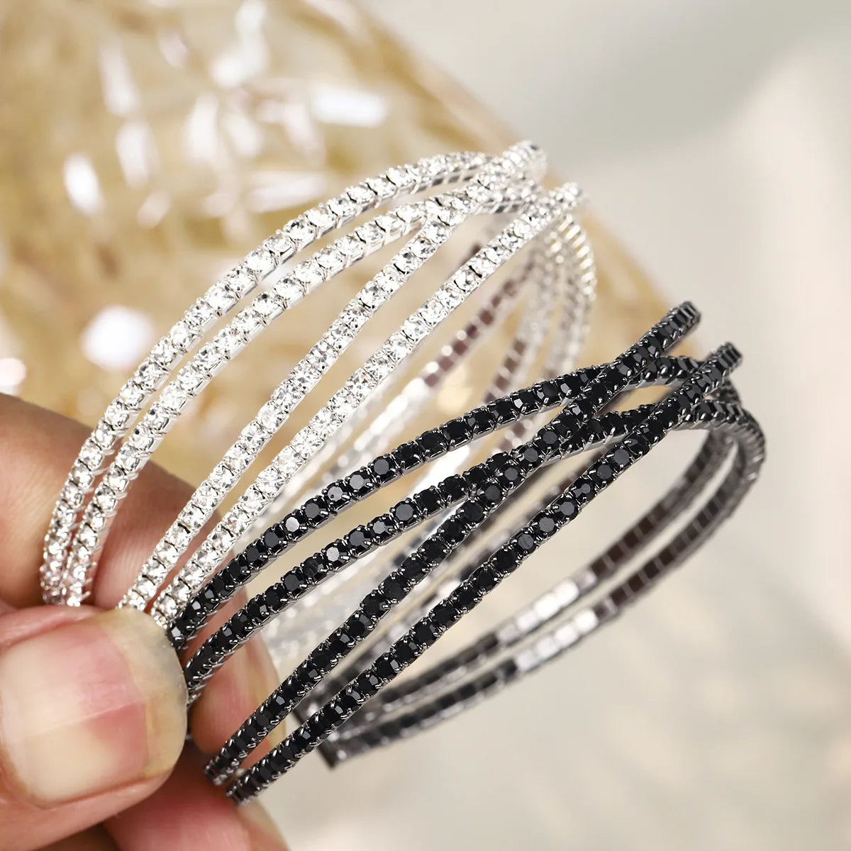 ✨ Multi-Layered Diamante Bracelet – Silver or Black ✨